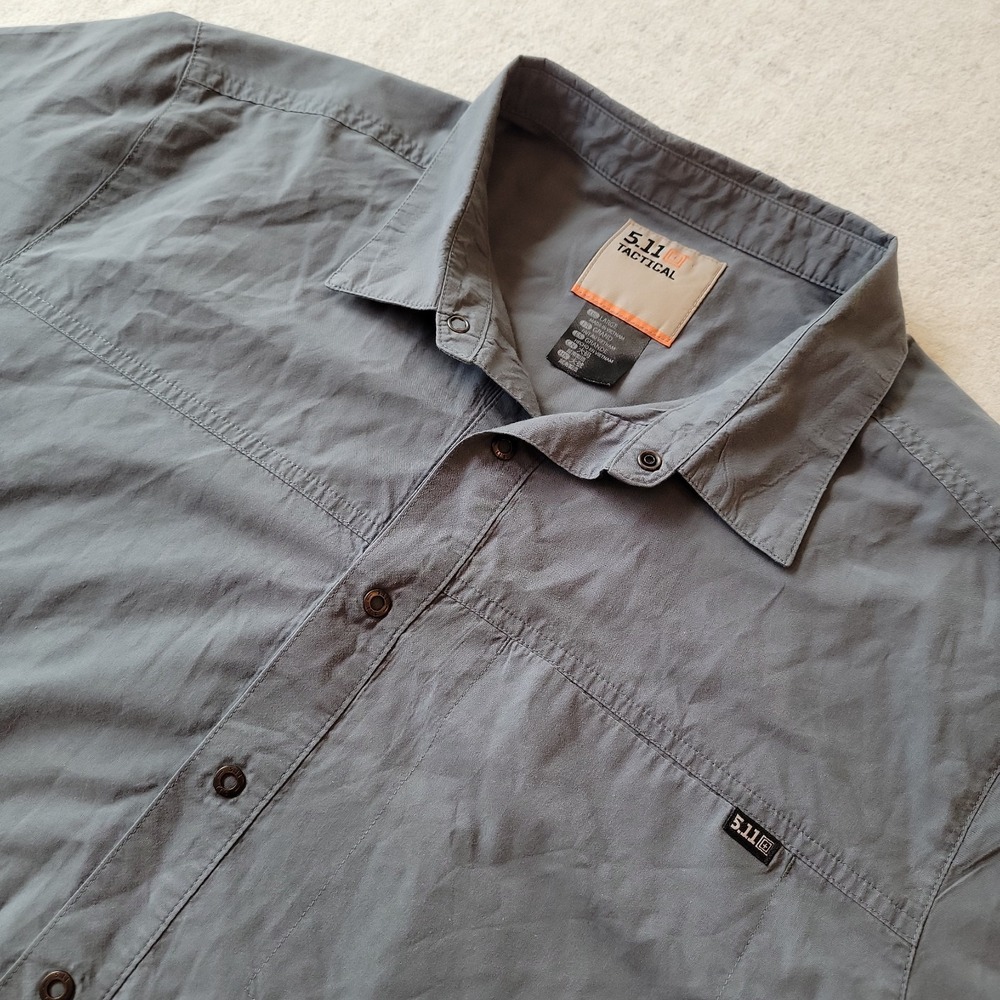 511 Tactical Shirt Men's Large Gray Pearl Snap Button Up Pocket Short Sleeve